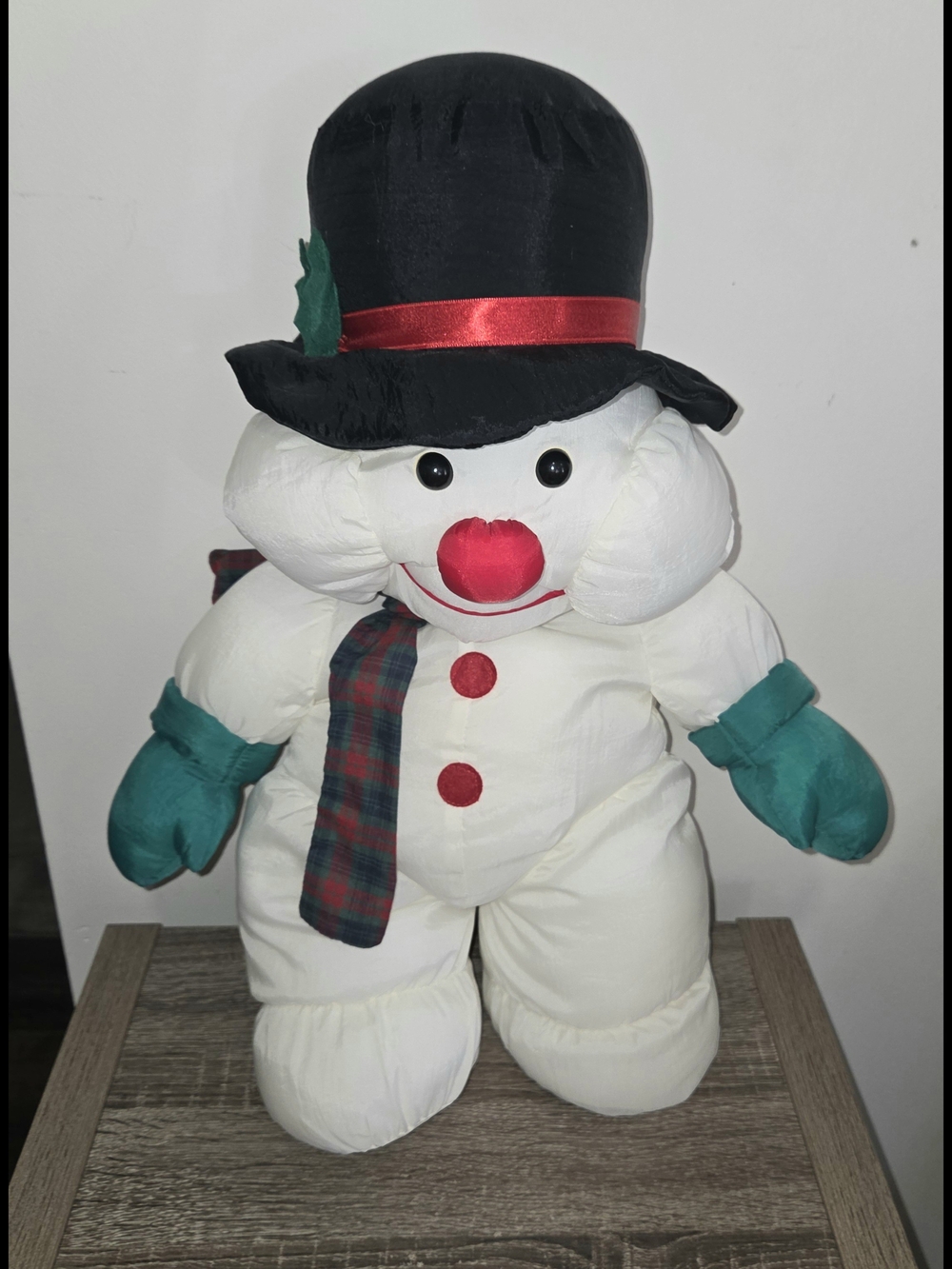 Snowman Puffy Nylon Parachute Christmas Plush Vintage World Bazaars 19" SEE PICT